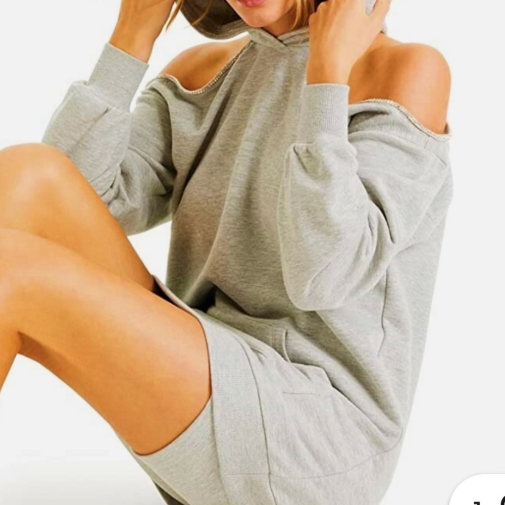 Culpos x INC Gray Embellished Cold Shoulder Long Sleeve Hoodie